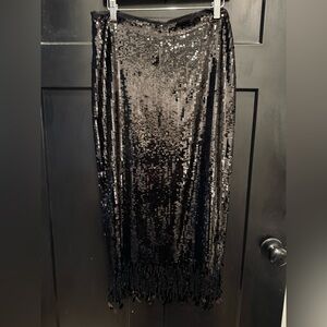 Zara Black Sequin Asymmetrical Fringe Skirt